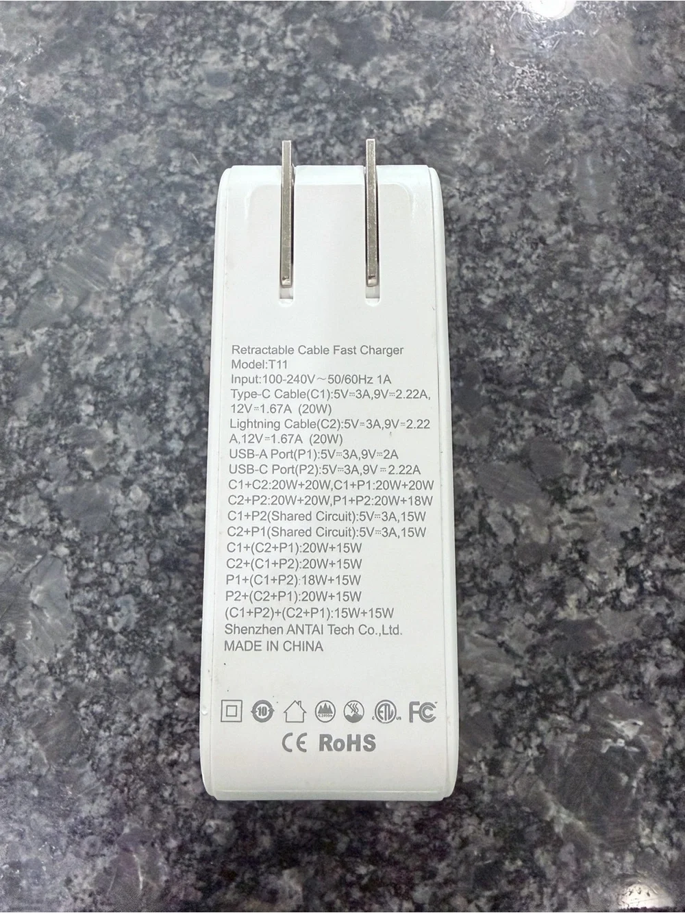 White Universal 20W PD & 18W QC Dual-Port Travel Charger with Built-In Cables